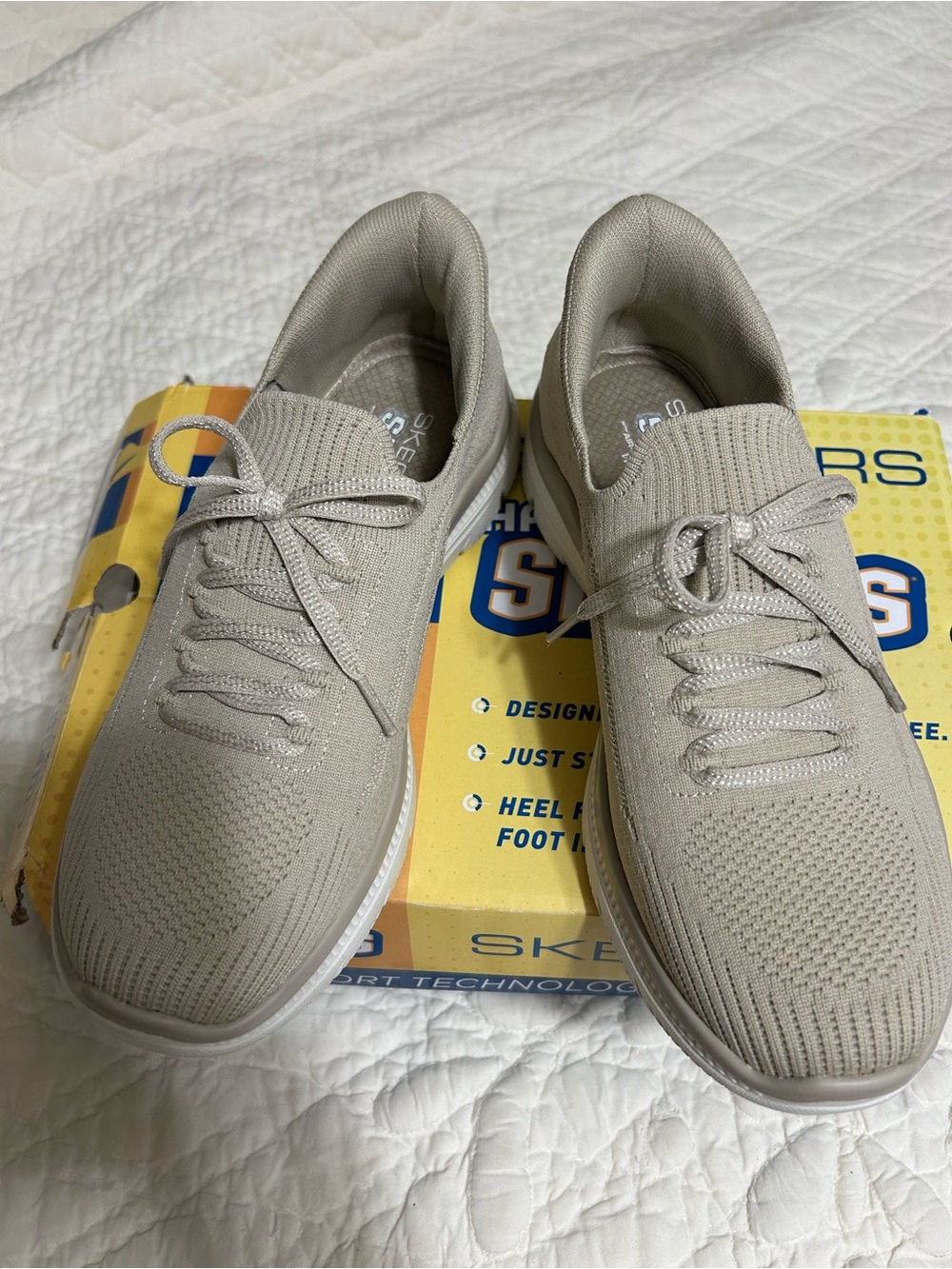 Skechers women’s Lightweight Knit Lace-Up Sneakers in Taupe